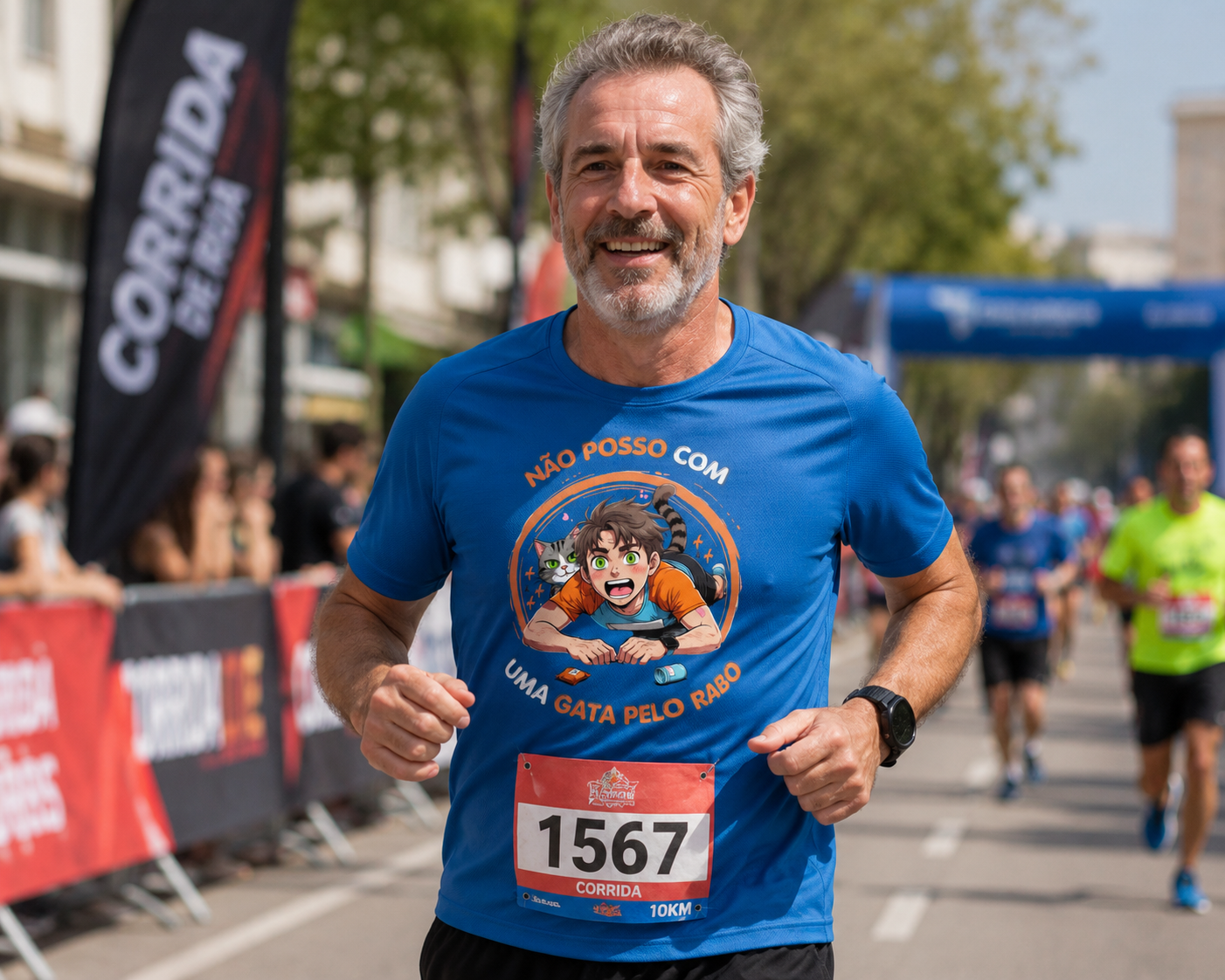 T-Shirt de corrida Não Posso com Uma Gata pelo Rabo para Homem – Doí Treinasses