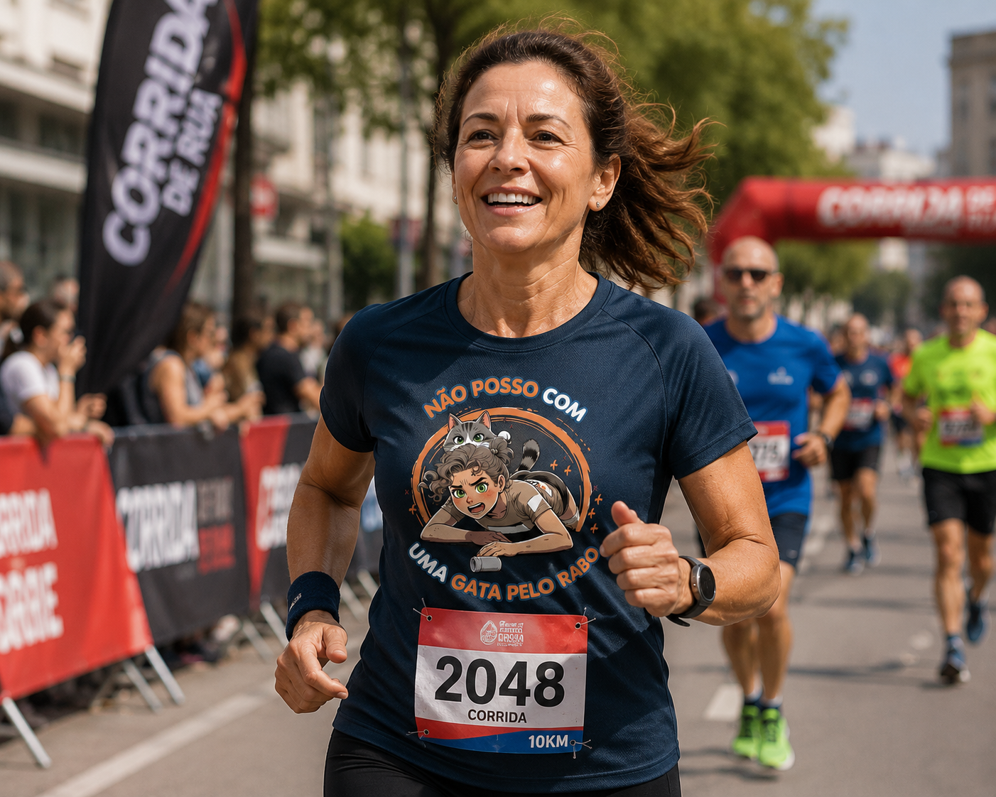 T-Shirt de corrida Não Posso com Uma Gata pelo Rabo para Mulher – Doí Treinasses