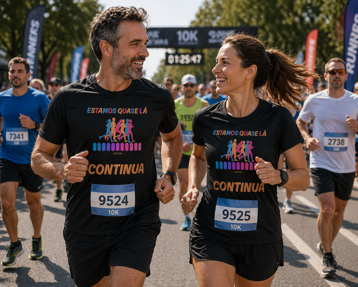 T-Shirt de corrida Estamos Quase Lá (Colorida) Unissexo – Doí Treinasses