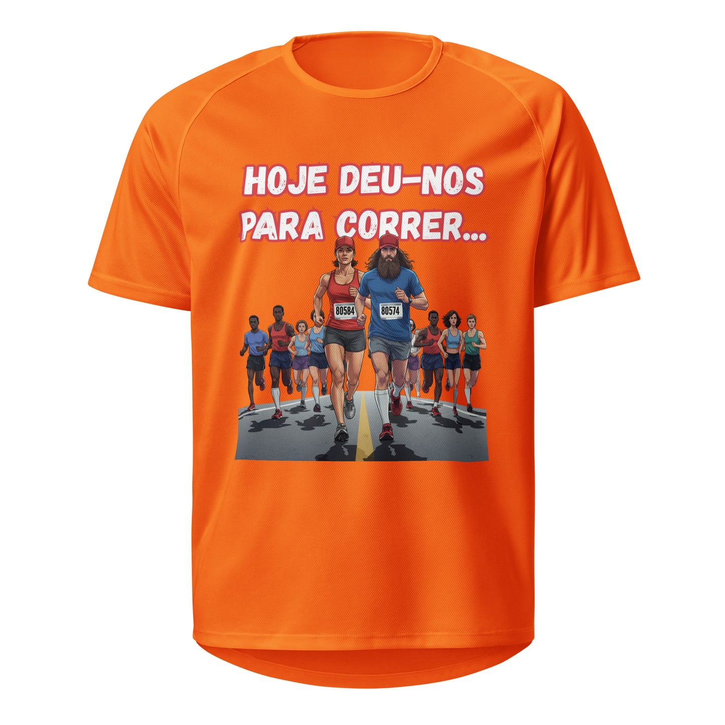 Mockup T-Shirt Deu-me para Correr Unissexo – Laranja Neon