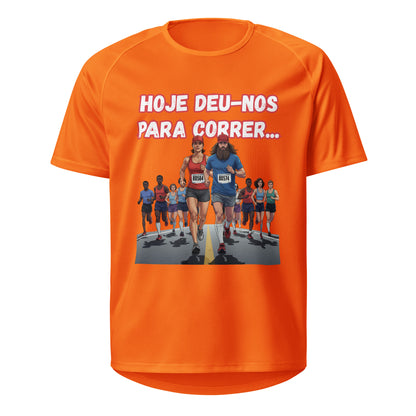 Mockup T-Shirt Deu-me para Correr Unissexo – Laranja Neon