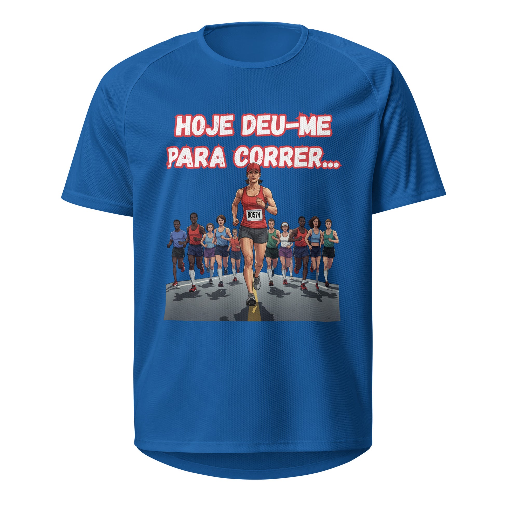 Mockup T-Shirt Deu-me para Correr Mulher – Azul Royal